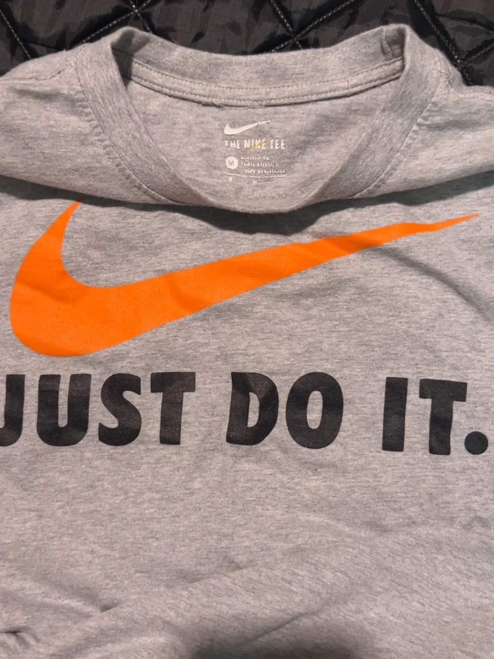 Nike Light Gray Tee with Orange Swoosh and Black 'Just Do It.' Graphic